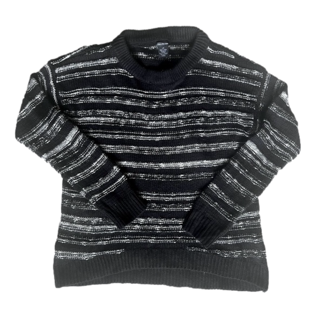 Calvin Klein Jeans Pullover Sweater Size L Striped Black White Comfy Cozy Chunky